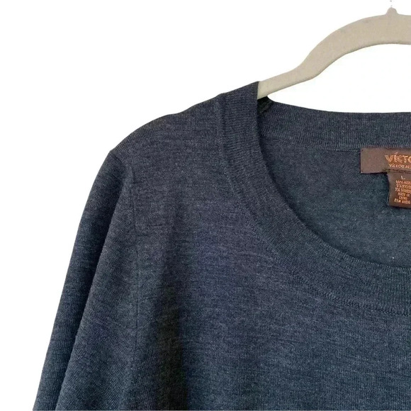 Victor Alfaro Grey Wool Sweater Dress Large 3/4 Sleeves Office Fitted Waist - Picture 4 of 9